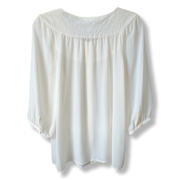 Women Loft Ivory Button Blouse Top M Sheer Career Classic Feminine Relaxed NEW - Picture 5 of 7